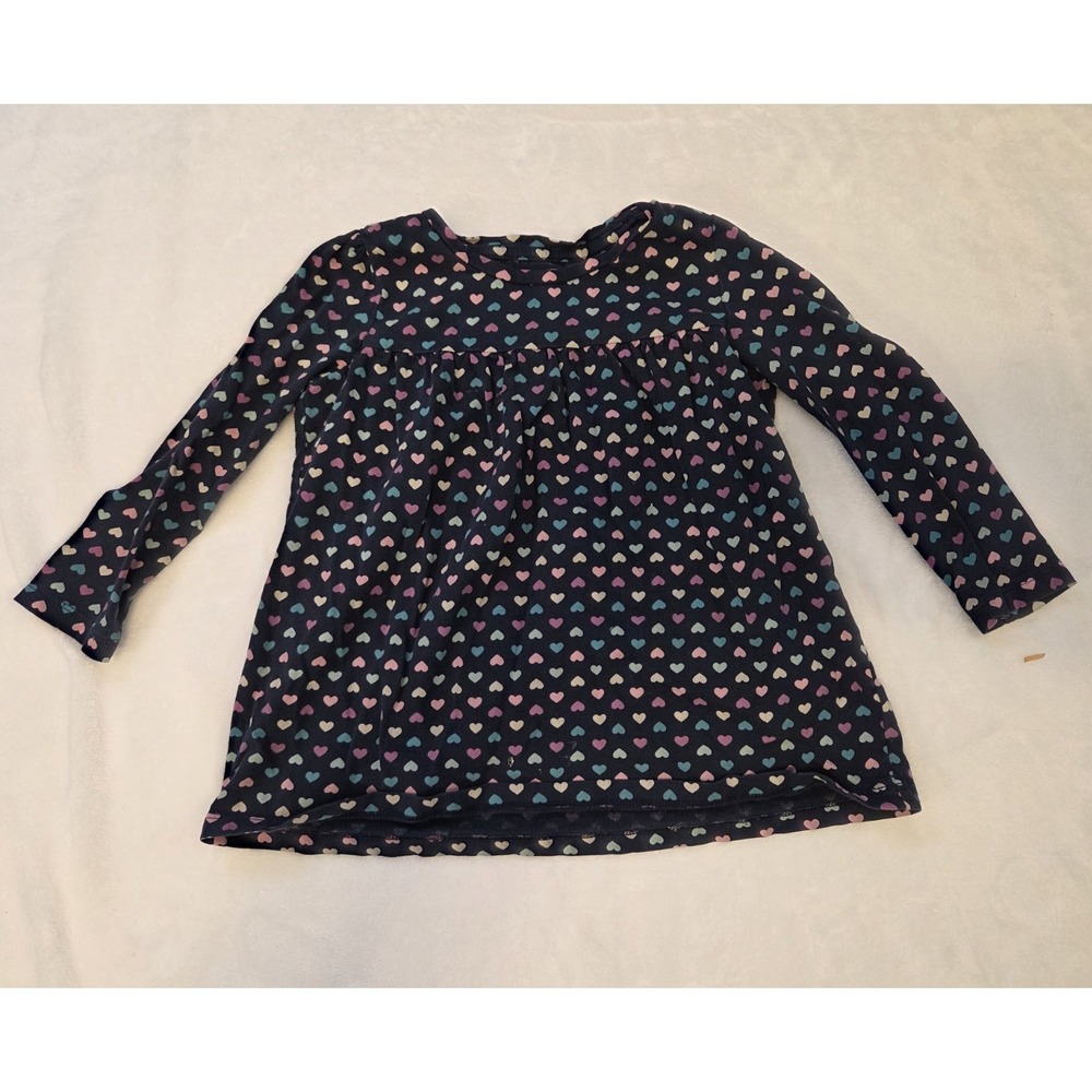 090 babyGap Girls Navy Heart Print Tunic Top Long Sleeve Crew Neck Cotton 3Y